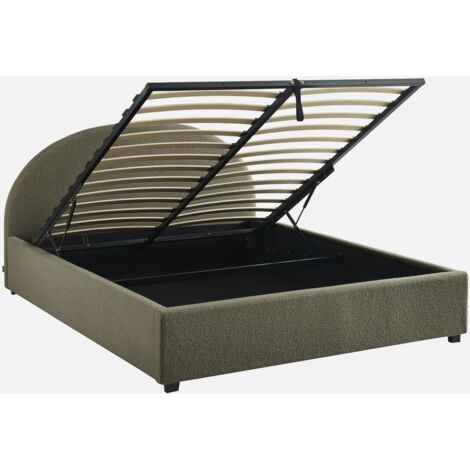 Struttura letto con contenitore e testiera imbottita bouclé, 160x200cm
