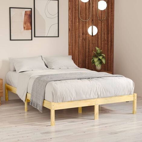 Struttura Letto Matrimoniale Alto 140x200 cm senza Rete a Doghe in Legno  NATURALE di Betulla - Design Scandinavo- Resistente Fino a 350 kg - Legno  Certificato FSC® non Trattato - con Testiera 