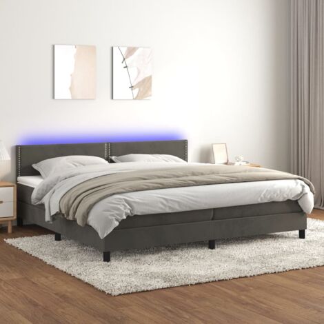 Struttura letto LED con coprimaterasso testiera boxspring 200x200 cm tessuto in velluto grigio scuro TDL0207684