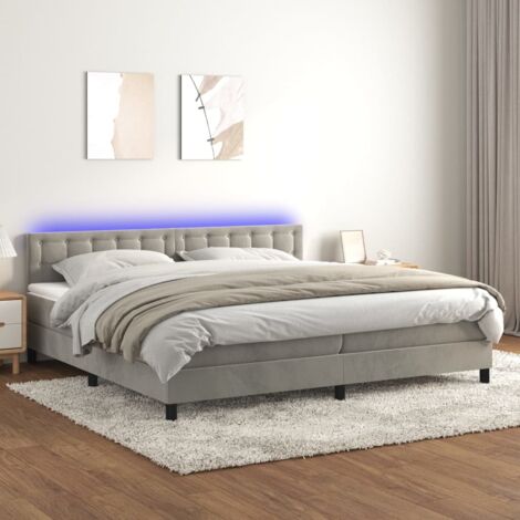 Struttura letto LED con coprimaterasso testiera boxspring 200x200 cm tessuto velluto grigio chiaro TDL0207764