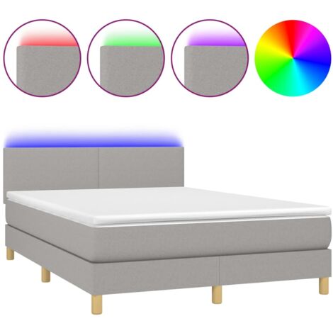 Struttura letto LED con testiera boxspring materasso 140x190 cm tessuto grigio chiaro TDL0208553