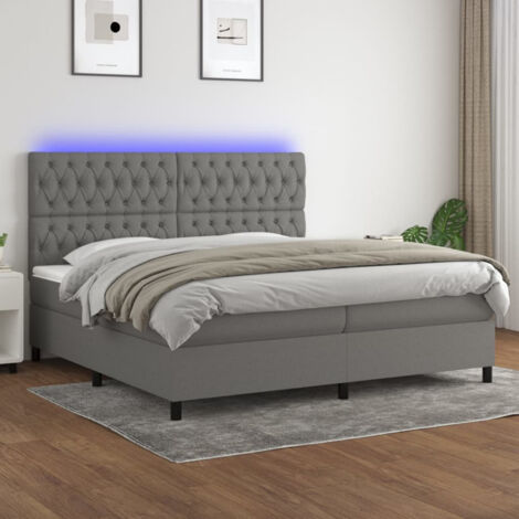Struttura letto LED con testiera boxspring materasso 200x200 cm tessuto grigio scuro TDL0208293