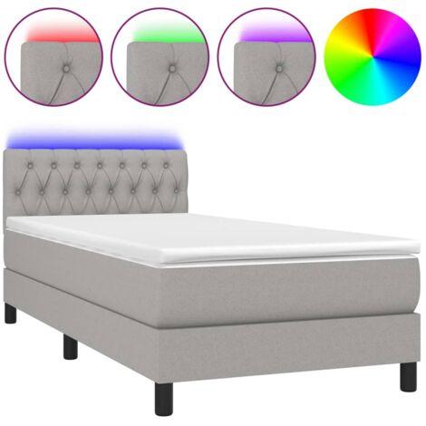 Struttura letto LED con testiera boxspring materasso 90x190 cm tessuto grigio chiaro TDL0209472