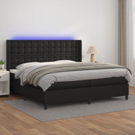 Struttura letto LED con testiera materasso a molle 200x200 cm sintetico nero TDL0209139