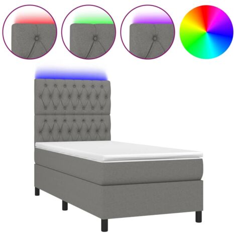 Struttura letto LED con testiera materasso a molle 90x200 cm tessuto grigio scuro TDL0209363