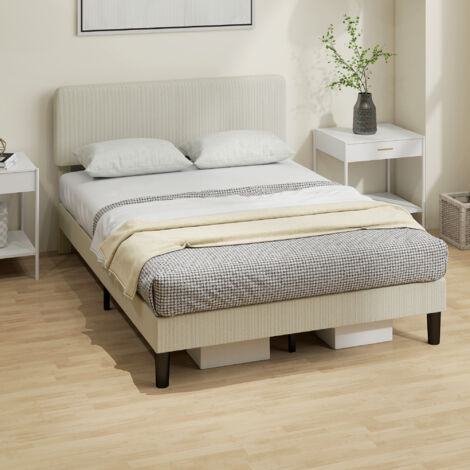 Struttura Letto Matrimoniale 140x200 cm Testiera Regolabile in Altezza Imbottita in Velluto a Coste, Letto Matrimoniale con Doghe in Legno, per Camera da Letto, Montaggio Facile, Grigio Chiaro