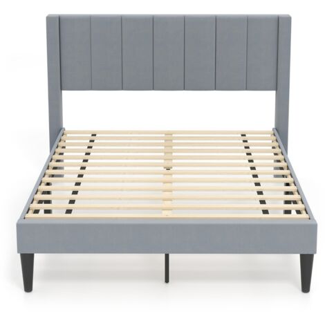 Struttura letto matrimoniale con testiera di velluto, Struttura letto imbottita con piedini regolabili 200 x 140 cm Grigio