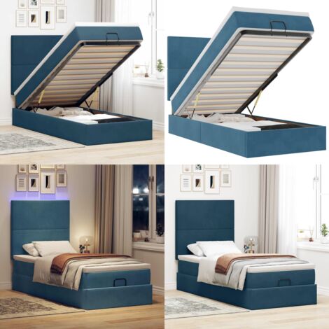 Struttura Letto Pouf con Materassi 100x200 cm Velluto - Letto con testiera - Materasso a molle insacchettate