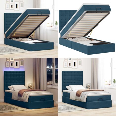 Struttura Letto Pouf con Materassi 100x200 cm Velluto - Materasso a molle insacchettate - Giroletto con stoccaggio