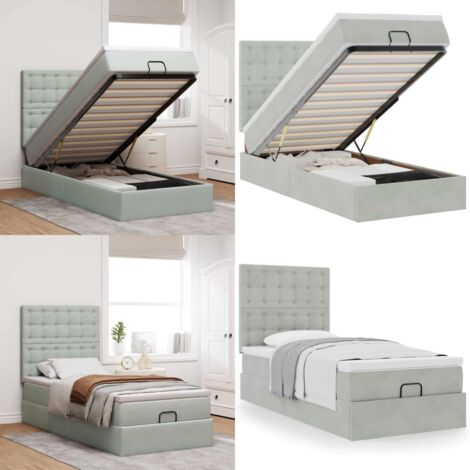 Struttura Letto Pouf con Materassi 100x200 cm Velluto - Materasso a molle insacchettate - Letto con stoccaggio