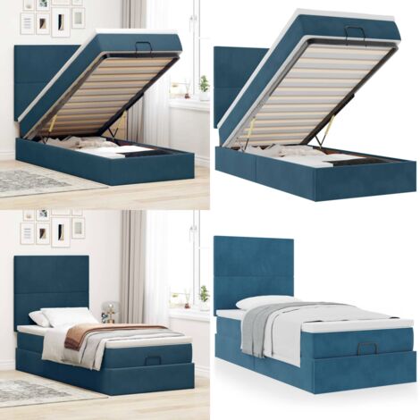 Struttura Letto Pouf con Materassi 100x200 cm Velluto - Materasso a molle - Letto con stoccaggio