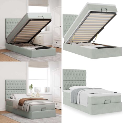 Struttura Letto Pouf con Materassi 100x200 cm Velluto - Materasso a molle - Letto con stoccaggio