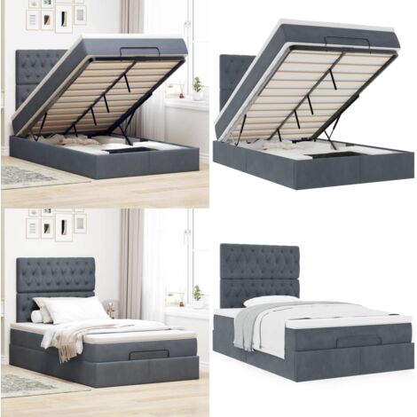 Struttura Letto Pouf con Materassi 120x200 cm Velluto - Materasso a molle insacchettate - Letto con stoccaggio