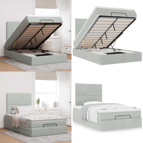 Struttura Letto Pouf con Materassi 120x200 cm Velluto - Materasso a molle insacchettate - Letto con stoccaggio