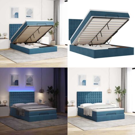 Struttura Letto Pouf con Materassi 140x190 cm in Velluto - Materasso a molle insacchettate - Letto con luci LED