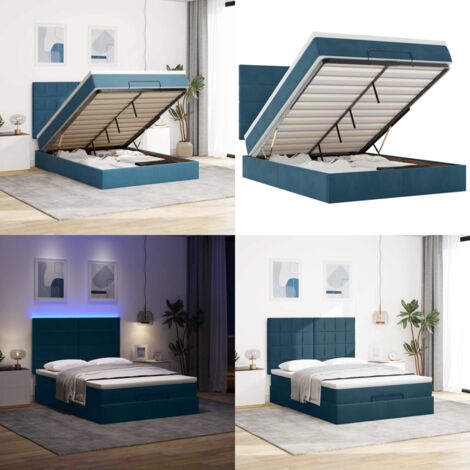 Struttura Letto Pouf con Materassi 140x190 cm in Velluto - Materasso a molle insacchettate - Letto con luci LED