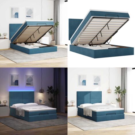 Struttura Letto Pouf con Materassi 140x190 cm in Velluto - Materasso a molle insacchettate - Letto con luci LED