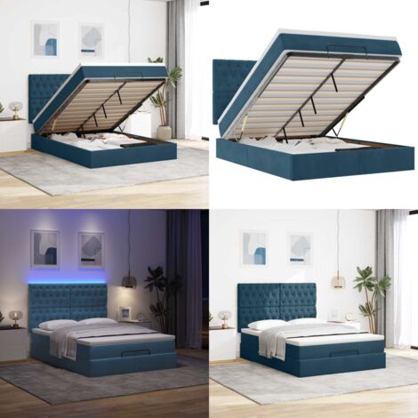 Struttura Letto Pouf con Materassi 140x190 cm in Velluto - Materasso a molle insacchettate - Letto con luci LED
