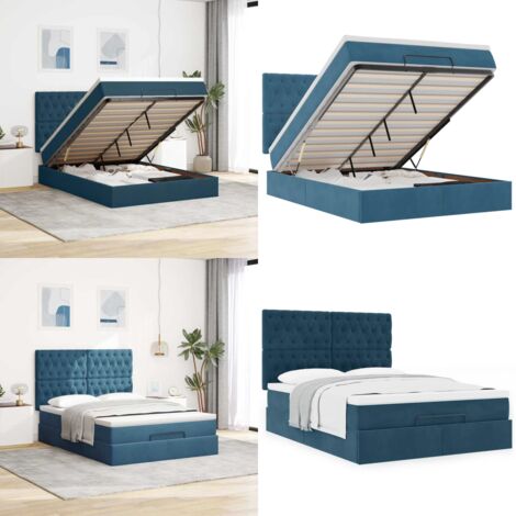 Struttura Letto Pouf con Materassi 140x190 cm in Velluto - Materasso a molle insacchettate - Letto con stoccaggio