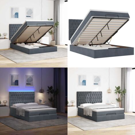 Struttura Letto Pouf con Materassi 140x190 cm Velluto - Materasso a molle insacchettate - Letto con luci LED