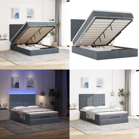 Struttura Letto Pouf con Materassi 140x190 cm Velluto - Materasso a molle insacchettate - Letto con luci LED
