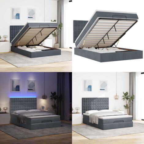 Struttura Letto Pouf con Materassi 140x190 cm Velluto - Materasso a molle insacchettate - Letto con luci LED