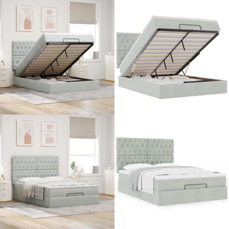 Struttura Letto Pouf con Materassi 140x190 cm Velluto - Materasso a molle - Letto con stoccaggio