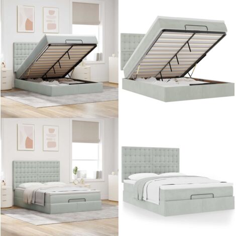Struttura Letto Pouf con Materassi 140x190 cm Velluto - Materasso a molle - Letto con testiera