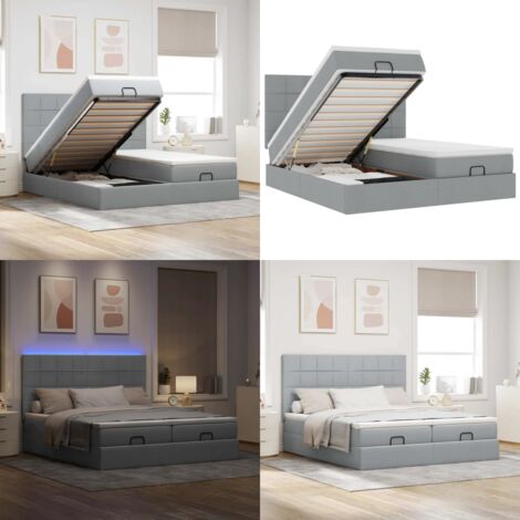 Struttura Letto Pouf con Materassi 160x200 cm in Tessuto - Materasso a molle insacchettate - Stoccaggio sotto il letto