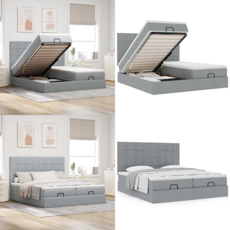 Struttura Letto Pouf con Materassi 160x200 cm in Tessuto - Materasso a molle insacchettate - Stoccaggio sotto il letto