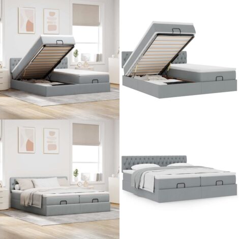 Struttura Letto Pouf con Materassi 160x200 cm in Tessuto - Materasso a molle insacchettate - Stoccaggio sotto il letto