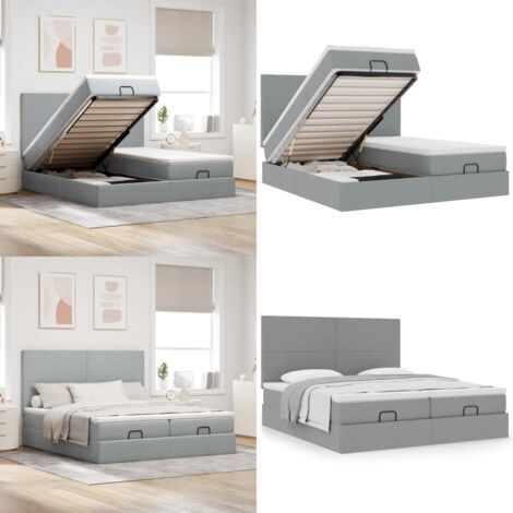 Struttura Letto Pouf con Materassi 160x200 cm in Tessuto - Materasso a molle insacchettate - Stoccaggio sotto il letto