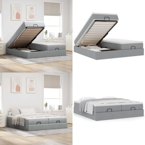 Struttura Letto Pouf con Materassi 160x200 cm in Tessuto - Materasso a molle insacchettate - Stoccaggio sotto il letto