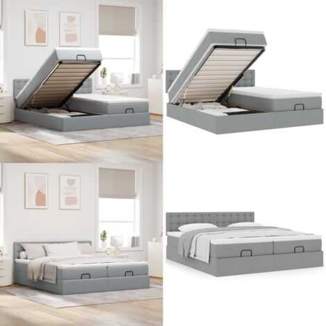 Struttura Letto Pouf con Materassi 160x200 cm in Tessuto - Materasso a molle insacchettate - Stoccaggio sotto il letto