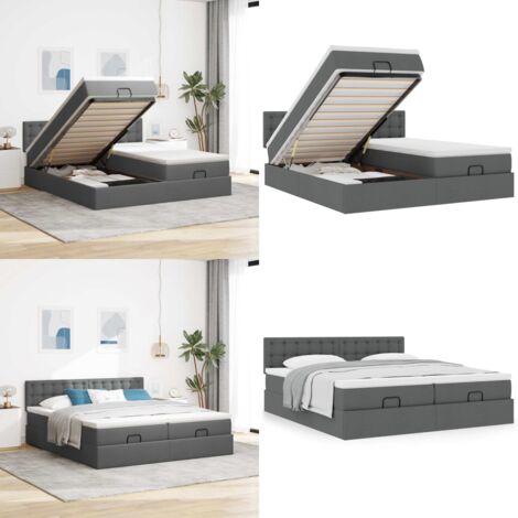 Struttura Letto Pouf con Materassi 160x200 cm in Tessuto - Materasso a molle insacchettate - Stoccaggio sotto il letto