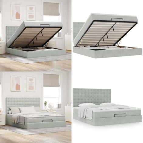 Struttura Letto Pouf con Materassi 160x200 cm in Velluto - Materasso a molle insacchettate - Letto con stoccaggio