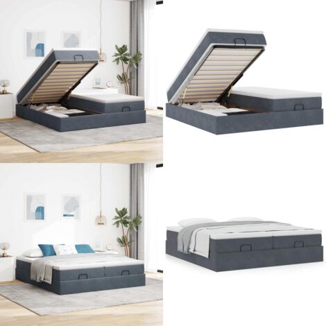 Struttura Letto Pouf con Materassi 160x200 cm in Velluto - Materasso a molle insacchettate - Stoccaggio sotto il letto