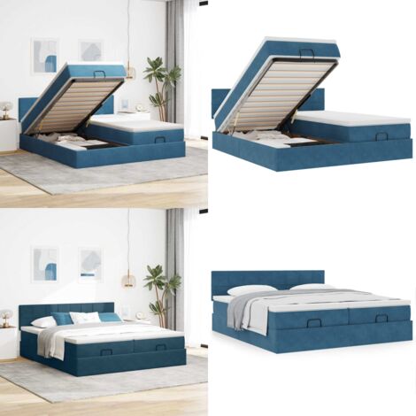 Struttura Letto Pouf con Materassi 160x200 cm Velluto - Materasso a molle insacchettate - Letto con stoccaggio