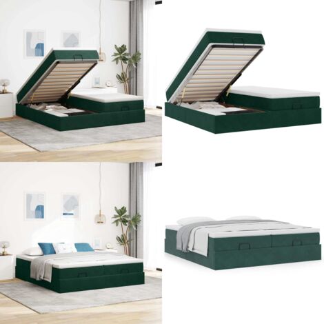Struttura Letto Pouf con Materassi 160x200 cm Velluto - Materasso a molle insacchettate - Stoccaggio sotto il letto