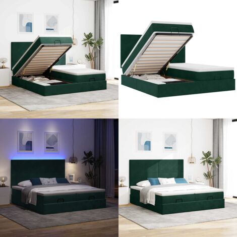 Struttura Letto Pouf con Materassi 160x200 cm Velluto - Materasso a molle insacchettate - Stoccaggio sotto il letto