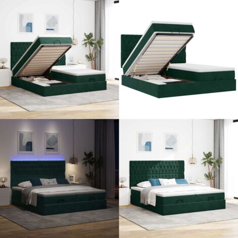 Struttura Letto Pouf con Materassi 160x200 cm Velluto - Materasso a molle insacchettate - Stoccaggio sotto il letto