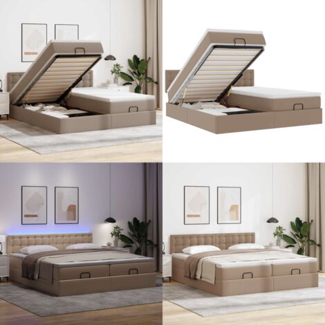 Struttura Letto Pouf con Materassi 180x200 cm Similpelle - Materasso a molle insacchettate - Stoccaggio sotto il letto
