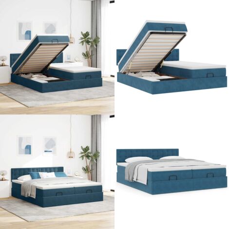 Struttura Letto Pouf con Materassi 180x200 cm Velluto - Materasso a molle insacchettate - Letto con stoccaggio