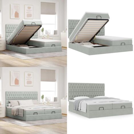 Struttura Letto Pouf con Materassi 180x200 cm Velluto - Materasso a molle insacchettate - Letto con stoccaggio