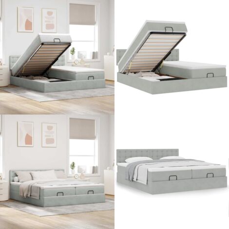 Struttura Letto Pouf con Materassi 180x200 cm Velluto - Materasso a molle insacchettate - Letto con stoccaggio