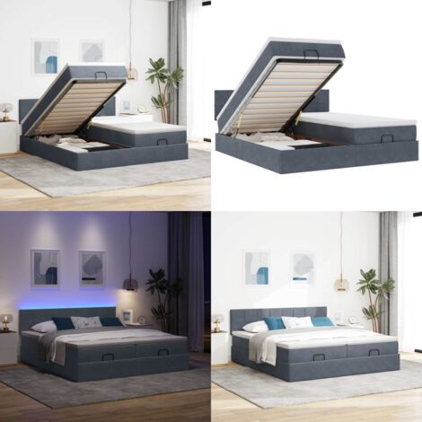 Struttura Letto Pouf con Materassi 180x200 cm Velluto - Materasso a molle insacchettate - Letto con stoccaggio