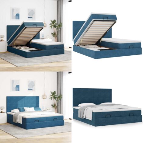 Struttura Letto Pouf con Materassi 180x200 cm Velluto - Materasso a molle insacchettate - Letto con stoccaggio