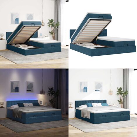 Struttura Letto Pouf con Materassi 180x200 cm Velluto - Materasso a molle insacchettate - Stoccaggio sotto il letto