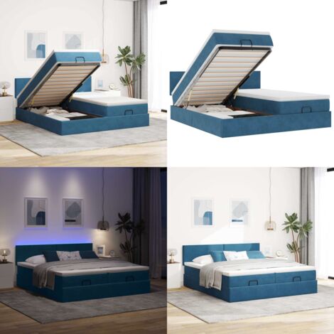 Struttura Letto Pouf con Materassi 180x200 cm Velluto - Materasso a molle insacchettate - Stoccaggio sotto il letto