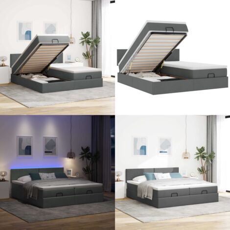 Struttura Letto Pouf con Materassi 200x200 cm in Tessuto - Materasso a molle insacchettate - Stoccaggio sotto il letto